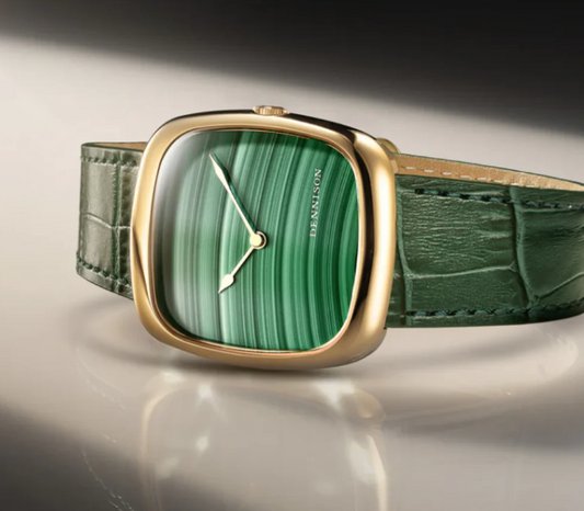 CONTÉVANOU square gold case green dial luxury wristwatch with leather strap