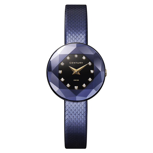CONTÉVANOU elegant blue ladies watch with faceted gemstone dial and diamond hour markers