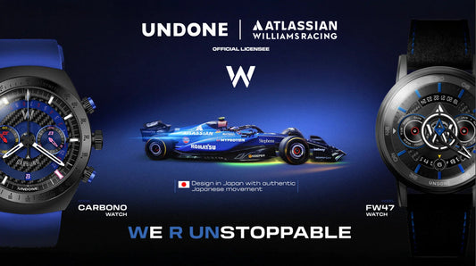 UNDONE x アトラシアン・ウィリアムズレーシング コラボ腕時計。CARBONOとFW47モデル。日本製ムーブメント搭載。