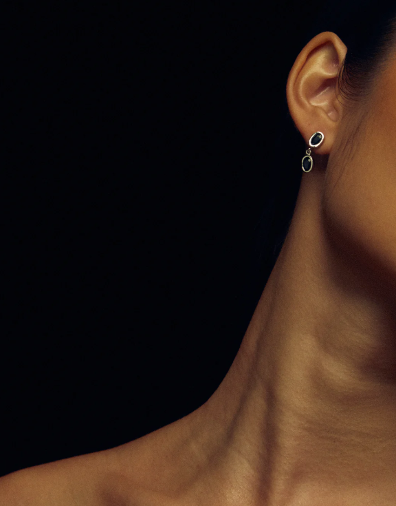 BABY DUOYING EARRINGS BLACK SAPPHIRE - Contévanou